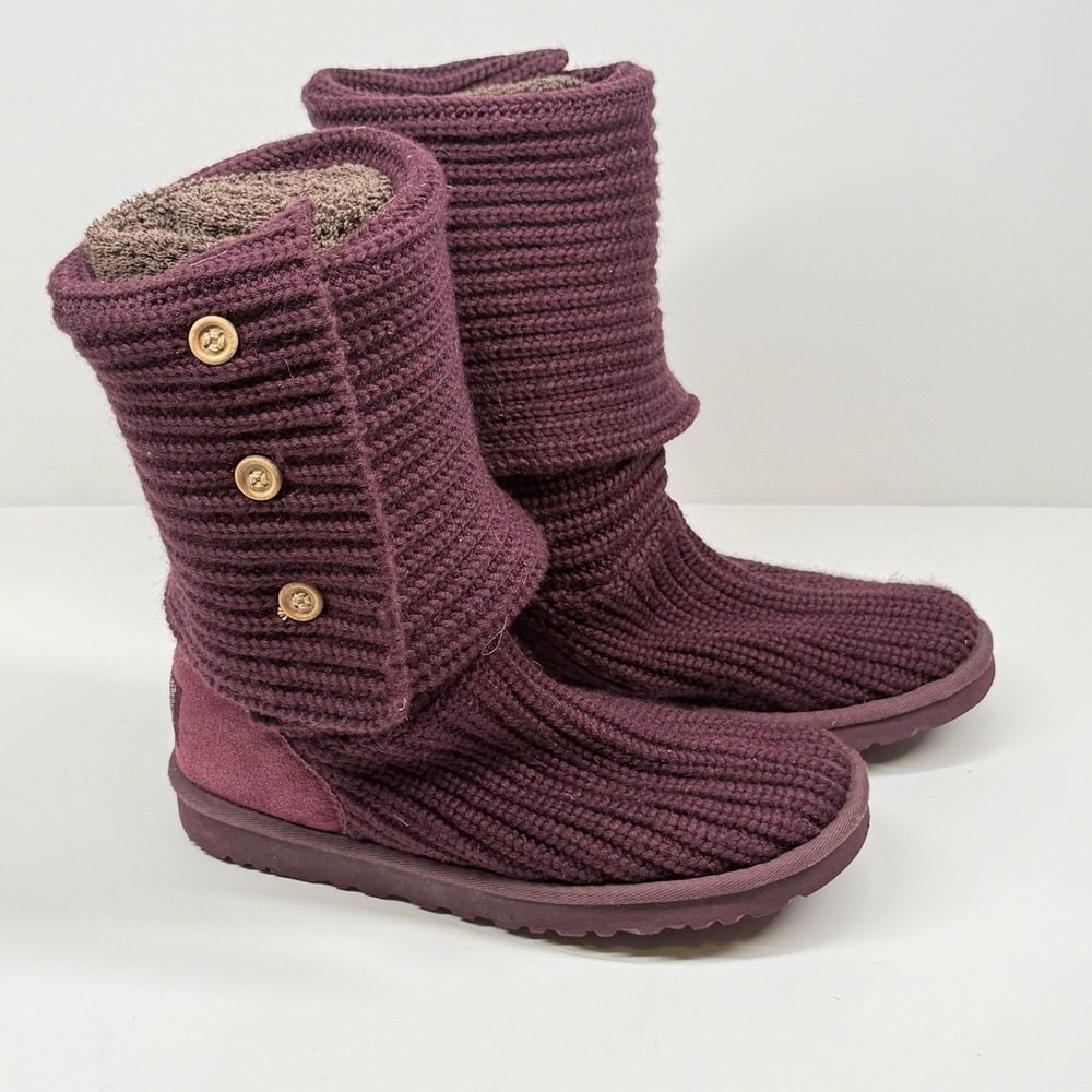 Y2K UGG Classic Cardy Women's Knit Boots Purple Wool Acrylic Sheepskin EVA Sz 7